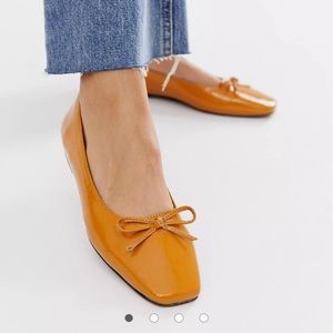 ASOS Mustard yellow patent ballerinas